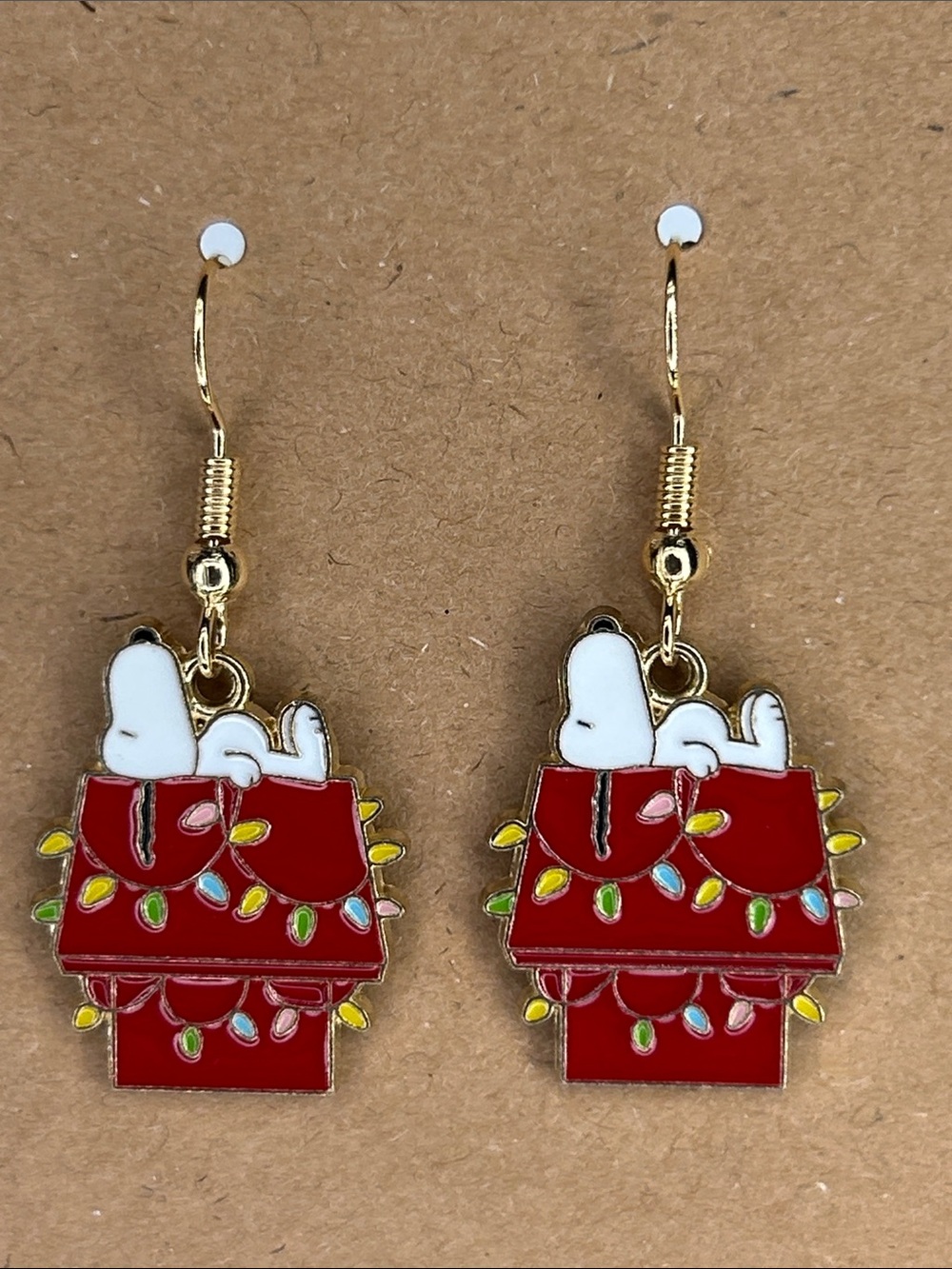 Snoopy on Red Doghouse Earrings - Festive Christmas Dangles Fashion Jewelry